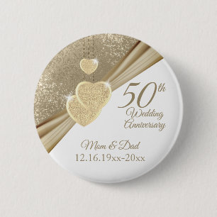 Elegant 50th Wedding Anniversary   6 Cm Round Badge