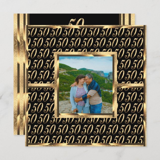 Elegant 50th Wedding Anniversary Black and Gold Invitation (Front/Back)