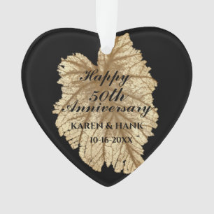 Elegant 50th Wedding Anniversary Black Gold Heart Ornament