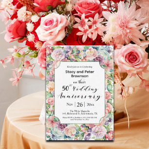 Elegant 50th Wedding Anniversary Colourful Floral Invitation