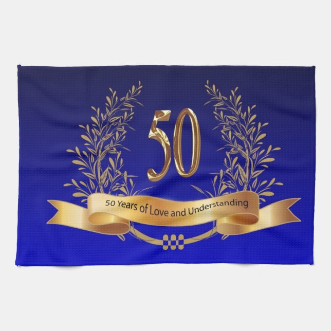 Elegant 50th Wedding Anniversary Gifts Tea Towel (Horizontal)
