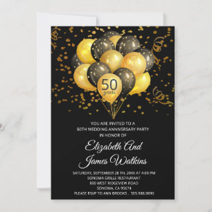 Elegant 50th Wedding Anniversary Gold And Black Invitation