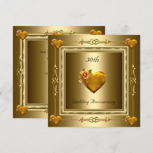 Elegant 50th Wedding Anniversary Gold Hearts 2 Invitation