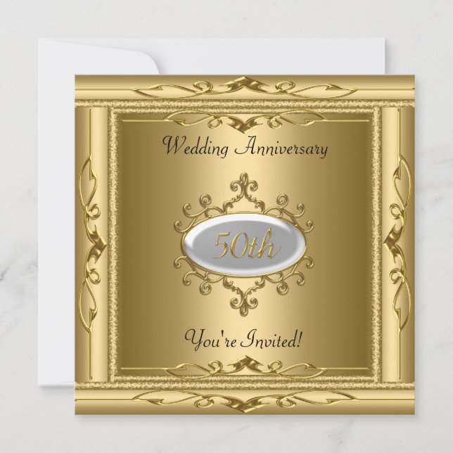 Elegant  50th Wedding Anniversary Gold White Invitation (Front)