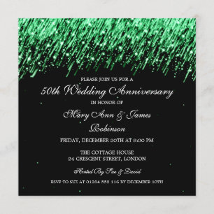 Elegant 50th Wedding Anniversary Green Stars Invitation