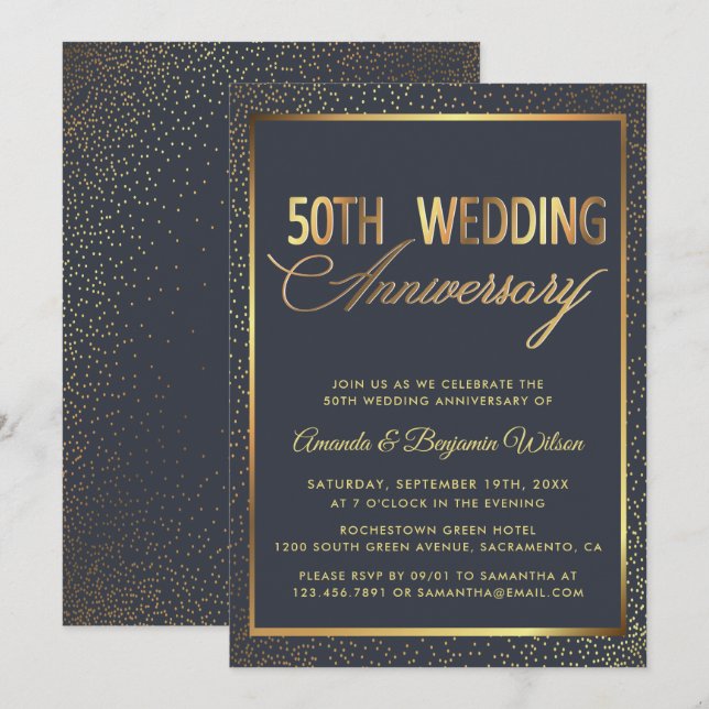 Elegant 50th Wedding Anniversary Invitation (Front/Back)