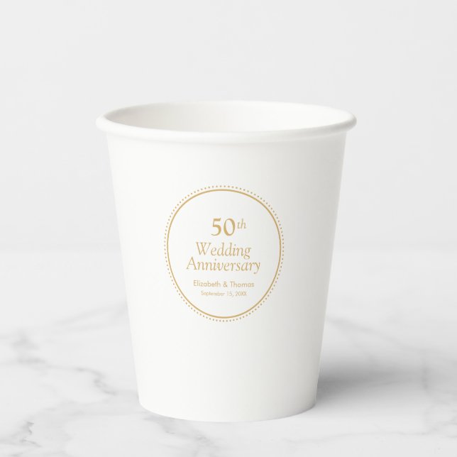 Elegant 50th Wedding Anniversary Paper Cups (Front)