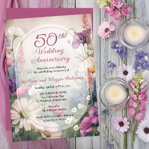 Elegant 50th Wedding Anniversary Party Floral Invitation