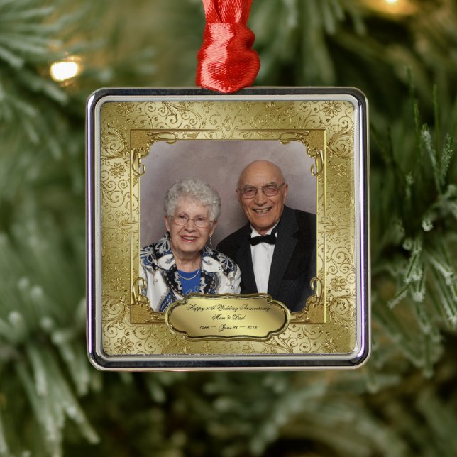 Elegant 50th Wedding Anniversary Photo Ornament (Tree)