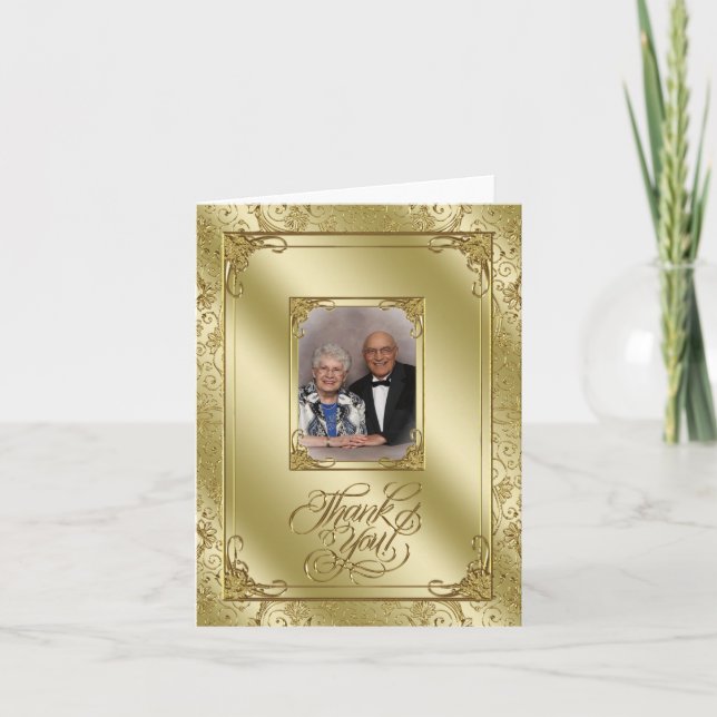 Elegant 50th Wedding Anniversary Photo Thank You Card (Front)