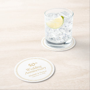 Elegant 50th Wedding Anniversary Round Paper Coaster