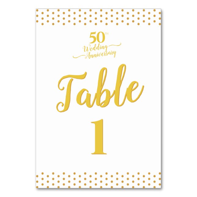 Elegant 50th Wedding Anniversary Table Number (Front)