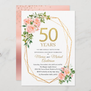 Elegant 50th Wedding Anniversary Watercolor Glitt Invitation