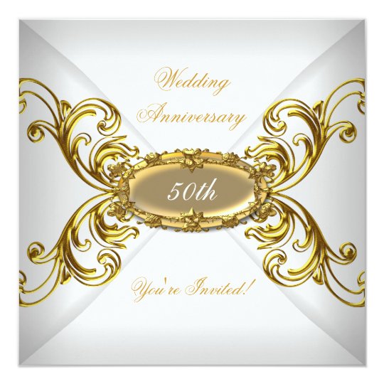 Elegant 50th Wedding Anniversary White Gold Card