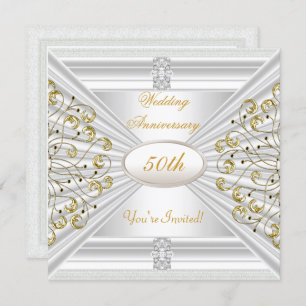 Elegant  50th Wedding Anniversary White Gold Invitation