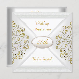 Elegant 50th Wedding Anniversary White Gold Invitation