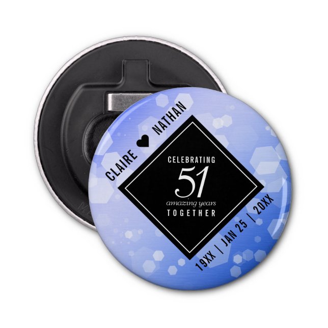 Elegant 51st Sapphire Wedding Anniversary Bottle Opener (Front)