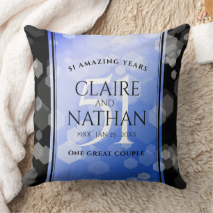 Elegant 51st Sapphire Wedding Anniversary Cushion