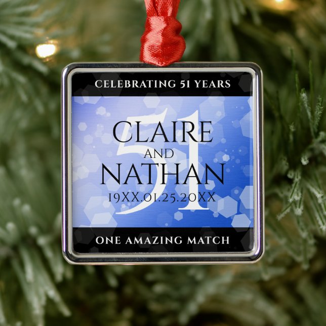 Elegant 51st Sapphire Wedding Anniversary Metal Ornament (Tree)