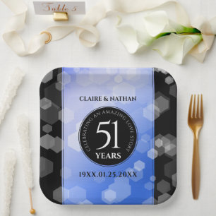 Elegant 51st Sapphire Wedding Anniversary Paper Plate