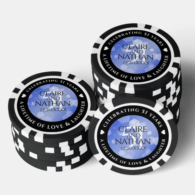 Elegant 51st Sapphire Wedding Anniversary Poker Chips (Stack)