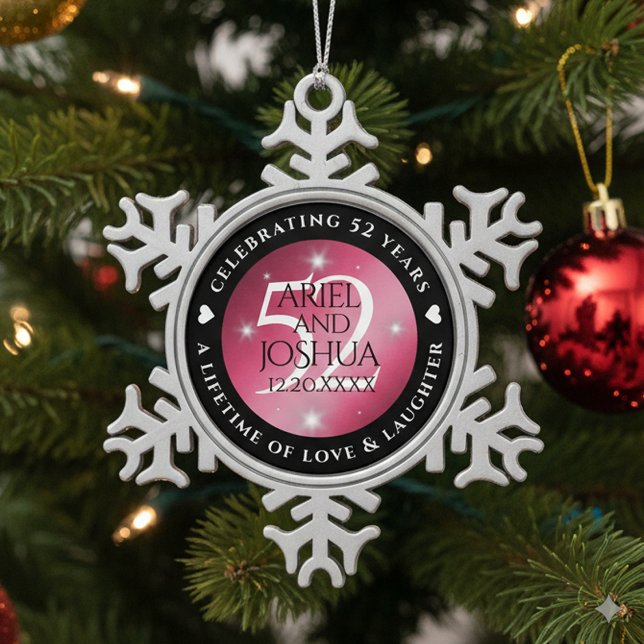 Elegant 52nd Star Ruby Wedding Anniversary Snowflake Pewter Christmas Ornament (52nd Star Ruby Wedding Anniversary Snowflake Pewter Ornament Cover Photo)