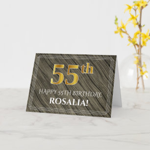 Elegant 55th Birthday: Faux Wood, Faux Gold Look Card