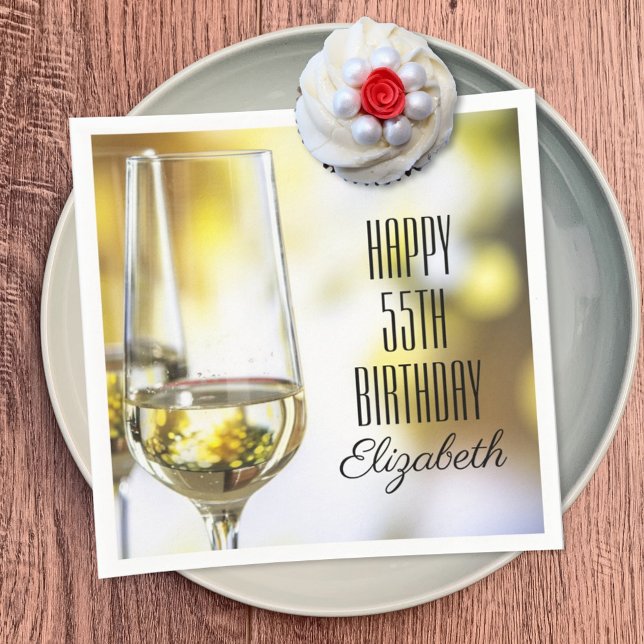 Elegant 55th Birthday Gold Bokeh Wine Glass Party Napkin (Creator Uploaded)