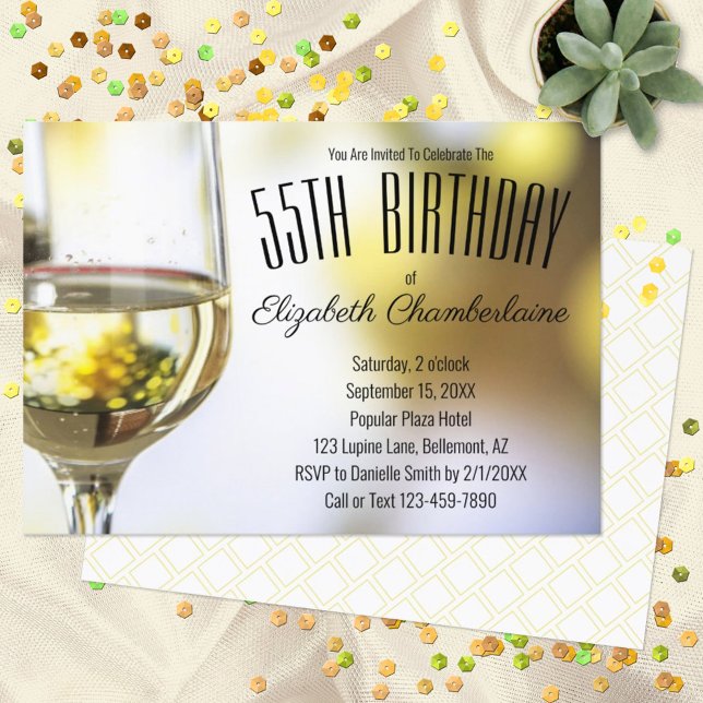 Elegant 55th Birthday Party Wine Gold White  Bokeh Invitation (Creator Uploaded)