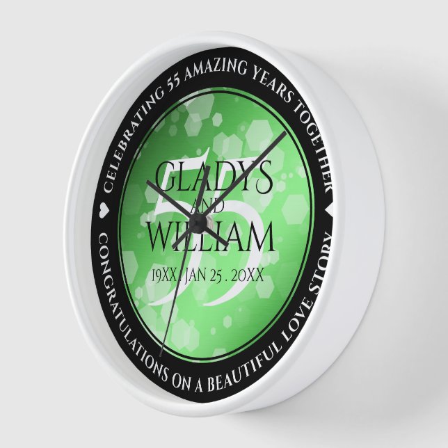 Elegant 55th Emerald Wedding Anniversary Clock (Angle)