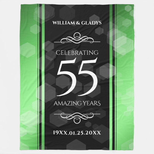 Elegant 55th Emerald Wedding Anniversary Fleece Blanket (Front)