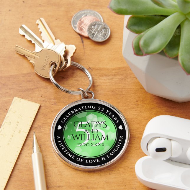 Elegant 55th Emerald Wedding Anniversary Key Ring (Desk)