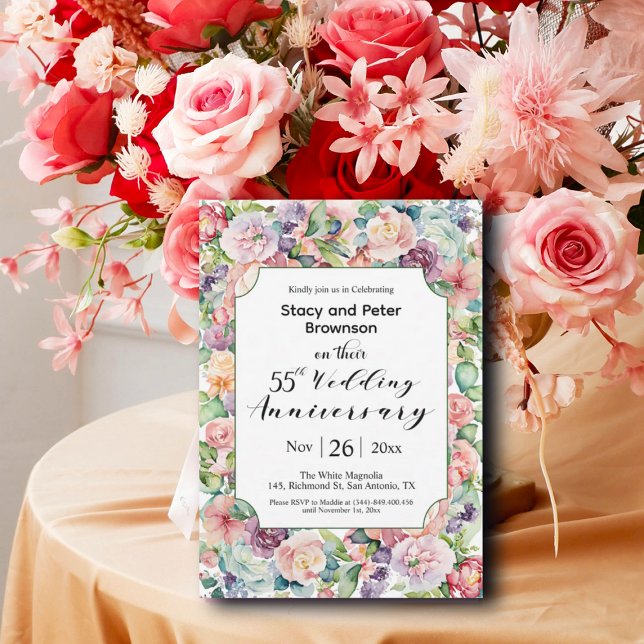 Elegant 55th Wedding Anniversary Colourful Floral Invitation (Creator Uploaded)