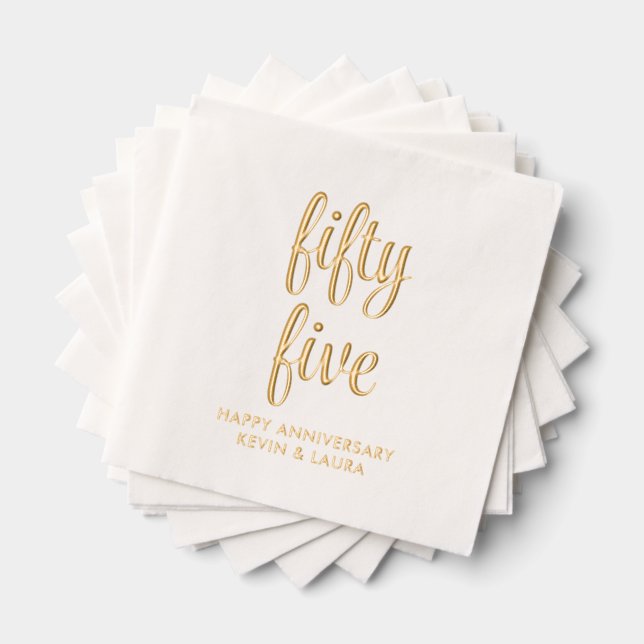 Elegant 55th Wedding Anniversary Gold Foil Napkins (Insitu (Stacked))
