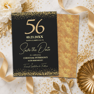 Elegant 56th Black Gold Glitter Birthday Save The Date