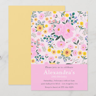 Elegant 58th birthday invitations Floral Chic Pink