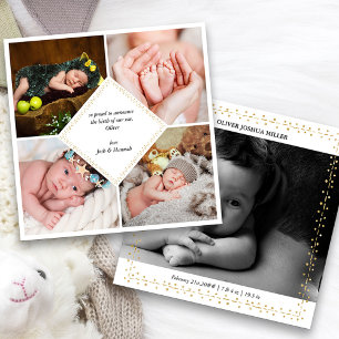 Elegant 5 Photo Gold Dot & Dash Birth Announcement