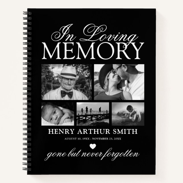 Elegant 5 Photo In Loving Memory Guest Book (Front)