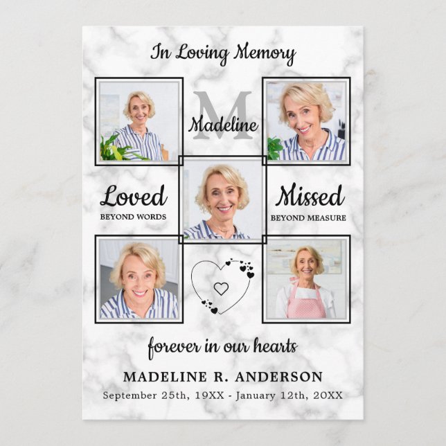 Elegant 5 Photo Order Of Service Memorial Funeral Program (Front)