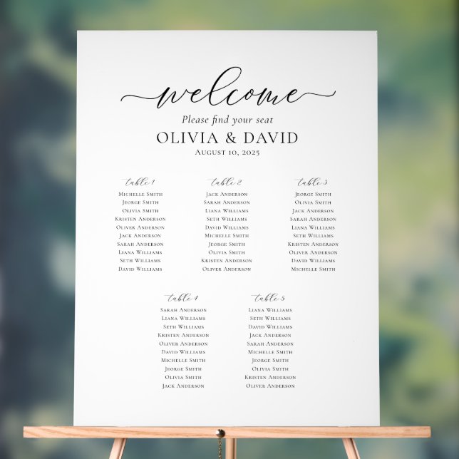 Elegant 5 Tables Welcome Acrylic Seating Chart (Neutral)
