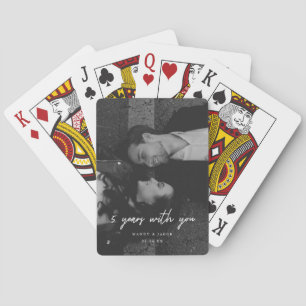 Elegant 5th Anniversary Wedding Couple Photo Playing Cards