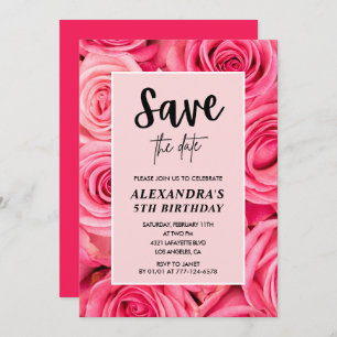 Elegant 5th birthday  Floral Rose Save the date  Invitation