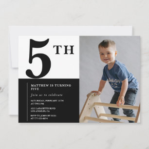 Elegant 5th birthday invitation Black Chic Modern 