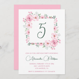 Elegant 5th birthday invitations Floral Pink