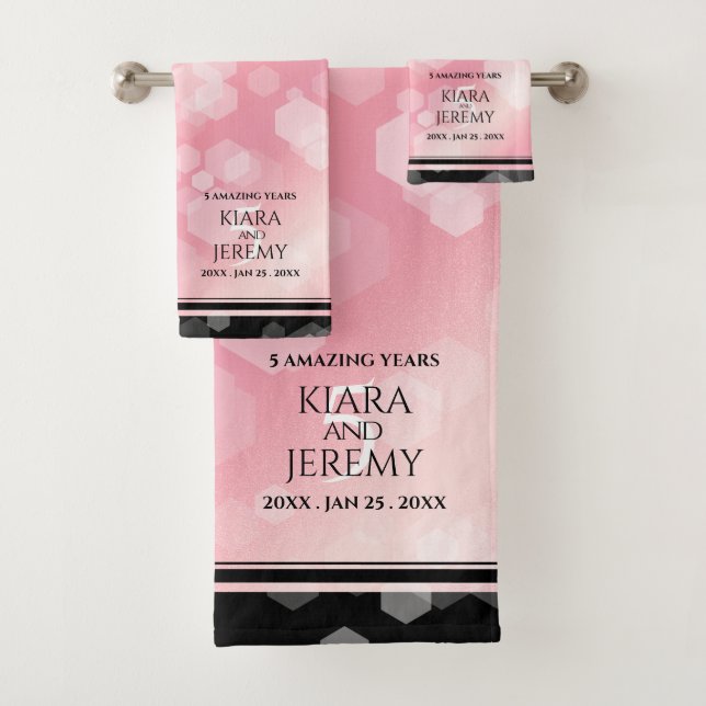 Elegant 5th Rose Quartz Wedding Anniversary Bath Towel Set (Insitu)