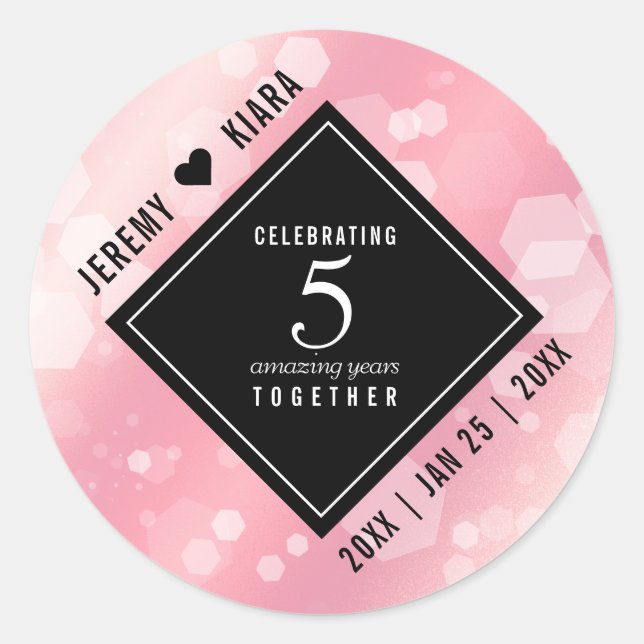 Elegant 5th Rose Quartz Wedding Anniversary Classic Round Sticker (Front)