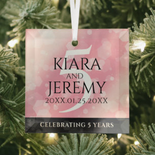 Elegant 5th Rose Quartz Wedding Anniversary Glass Tree Decoration