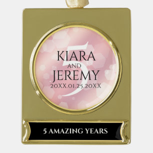 Elegant 5th Rose Quartz Wedding Anniversary Gold Plated Banner Ornament