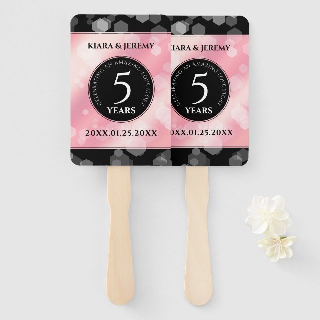 Elegant 5th Rose Quartz Wedding Anniversary Hand Fan (Front and Back)