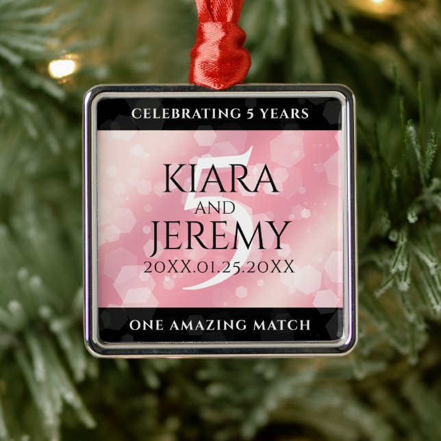 Elegant 5th Rose Quartz Wedding Anniversary Metal Ornament (Tree)